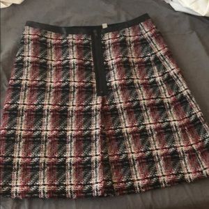 Halogen tweed wool plaid skirt with front zipper.